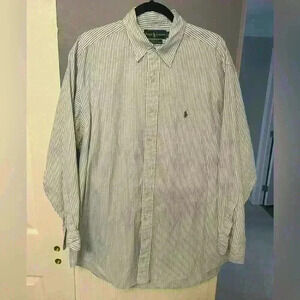Ralph Lauren Blue Stripe Long Sleeve Button Up Shirt XL Yarmouth 100% Cotton EUC